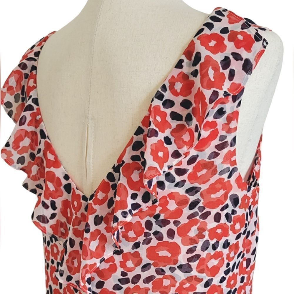 Cabi Flipside Red Floral Ruffle Detail Sleeveless Blouse Size S - Picture 8 of 10